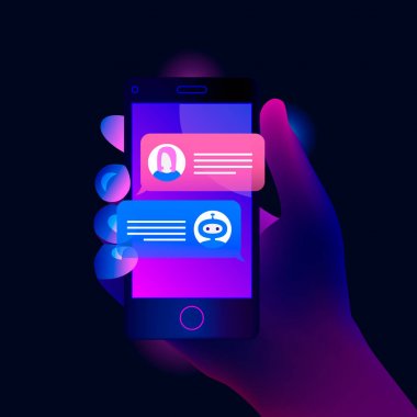 Sohbet etmek kavramı. El bir akıllı telefon tutar.