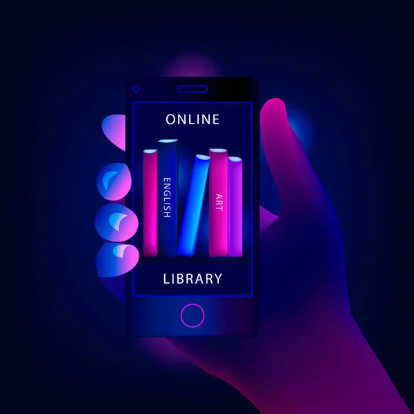 Biblioteca en línea con concepto de smartphone . — Archivo Imágenes Vectoriales