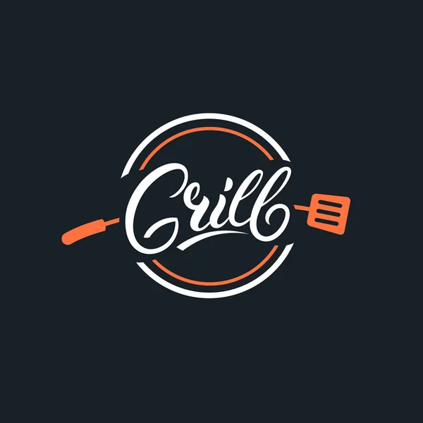 Grill mão escrita lettering logotipo —  Vetores de Stock