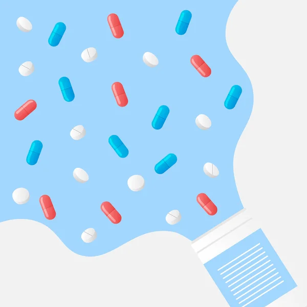 Frasco para medicamentos con varias píldoras — Vector de stock