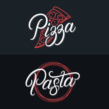Pizza ve Makarna el yazısı logo seti