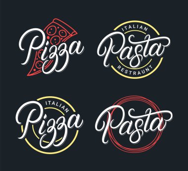 Pizza ve Makarna el yazısı logo seti