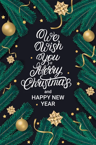 Le deseamos Feliz Navidad fiesta de letras volante de texto — Vector de stock