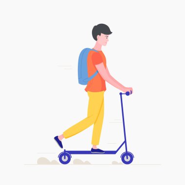 Genç adam scooter 'a biniyor.