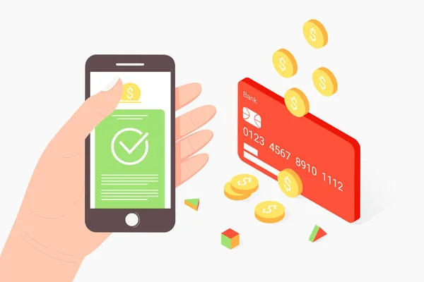 Creditcard geld overschrijving isometrisch concept. — Stockvector