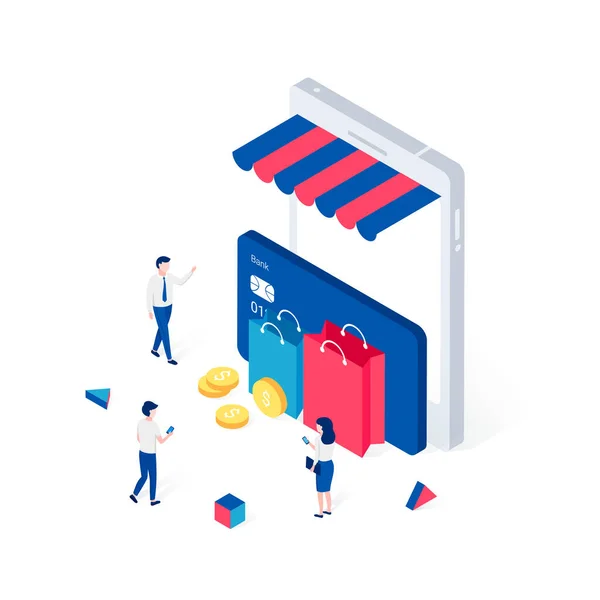 Concept mobiele winkel van e-commerce. — Stockvector