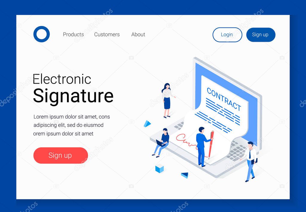 Digital signature and e-Business isometric concept.