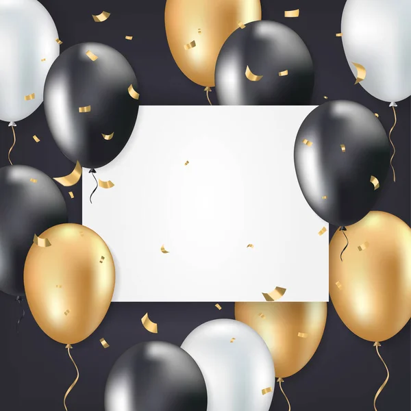 Panneau publicitaire avec ballons dorés et noirs — Image vectorielle