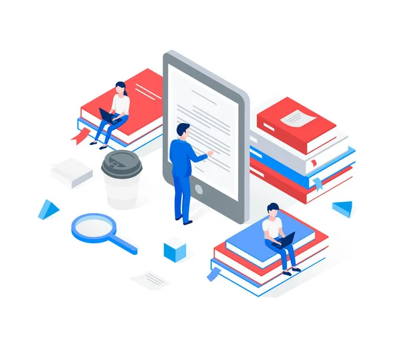 Media book library isometric concept — Stock Vector