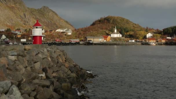 Fisherman village with mountains — Stock Video