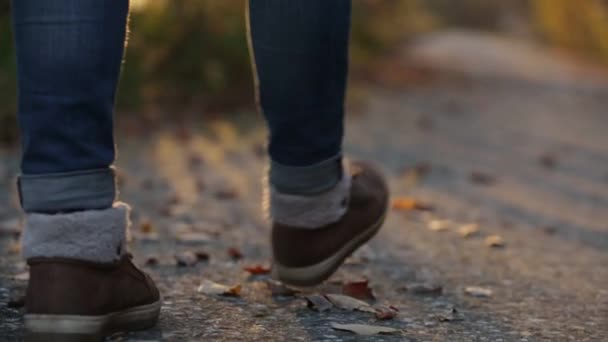 Mujer caminando en el camino — Vídeo de stock