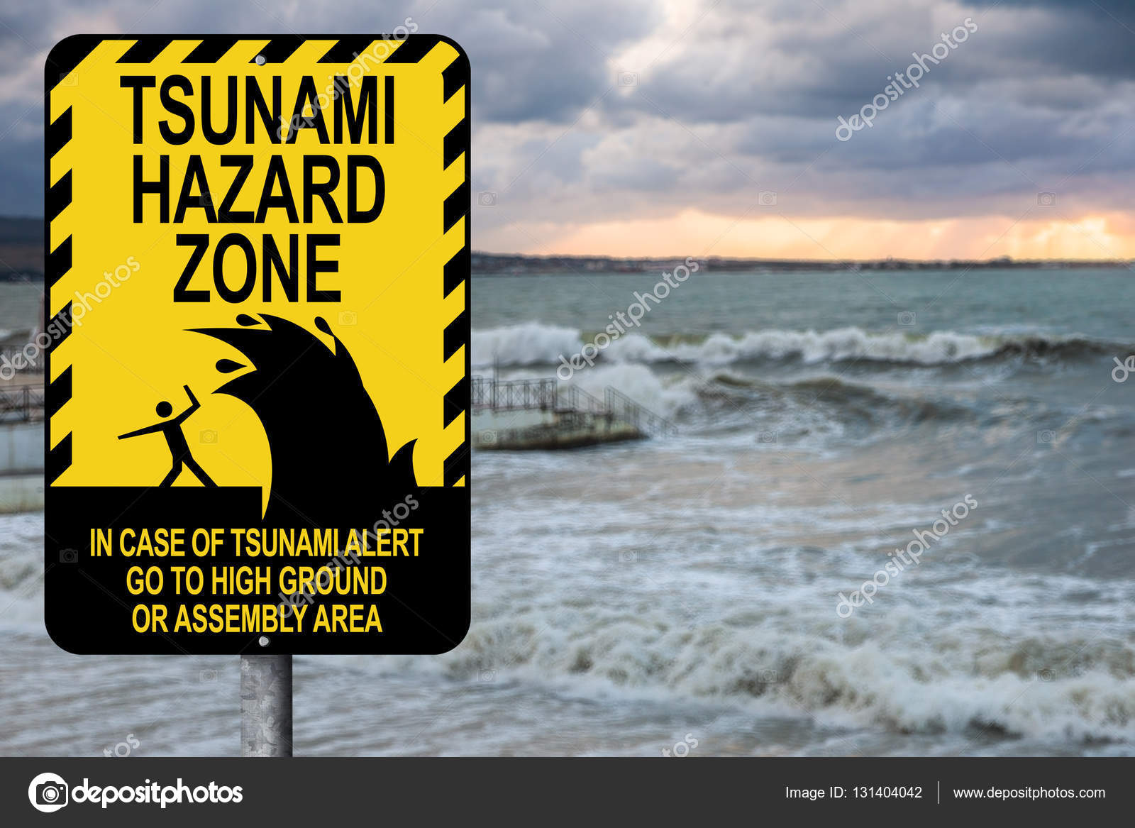 Sign warning of a tsunami — Stock Photo © Scharfsinn #131404042