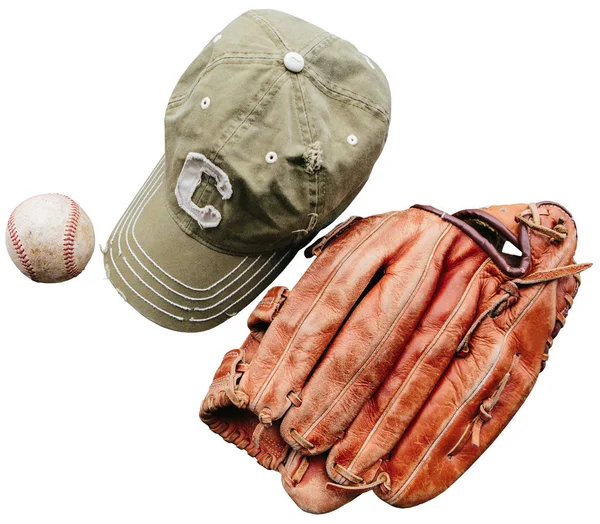 Baseball handske, mössa, boll — Stockfoto