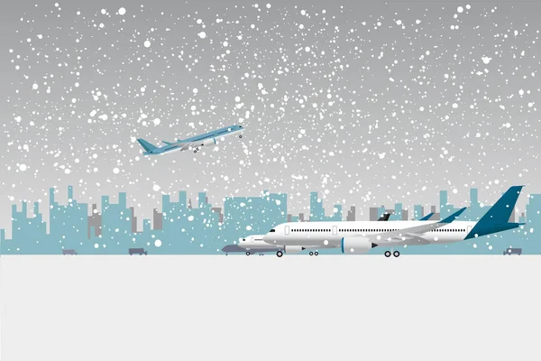 Snowfall in airport — Stock Vector