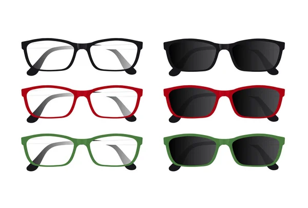 Ensemble de lunettes rouges, noires et vertes — Image vectorielle