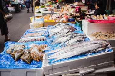 Fish market on the streets of Seoul clipart