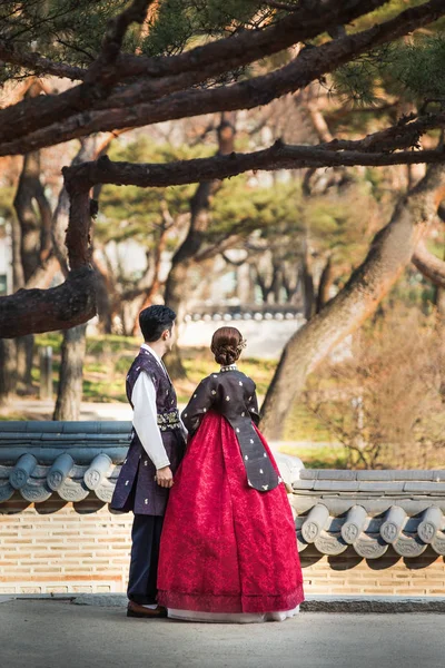 A Népviseleti ruházat-koreai hanbok pár — Stock Fotó