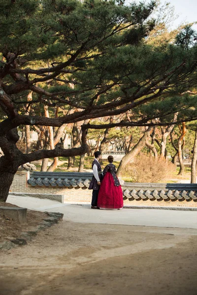 Ζευγάρι σε παραδοσιακά κοστούμια κορεάτικα hanbok — Φωτογραφία Αρχείου