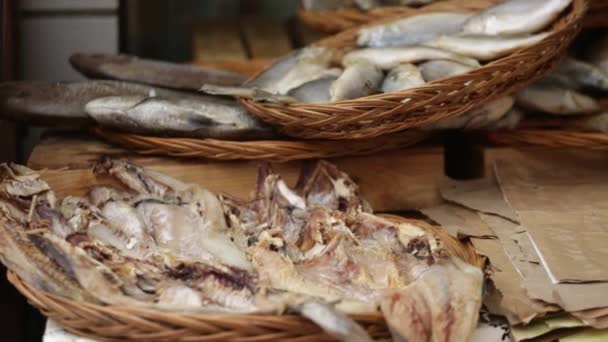 Poissons disposés sur le marché des fruits de mer — Video