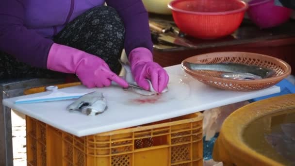 Vendeur sur le marché des fruits de mer — Video