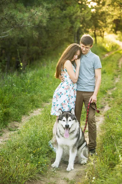 Couple with a dog — Stock Photo, Image