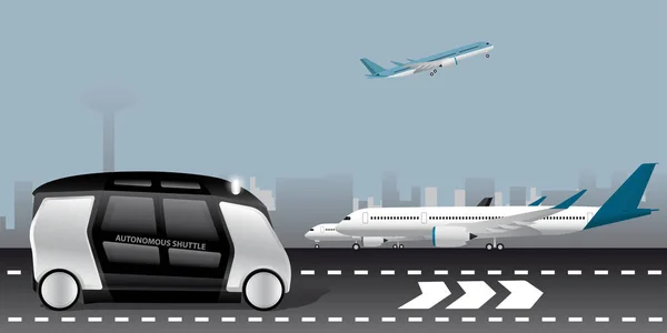 Autonome shuttle op de luchthaven — Stockvector