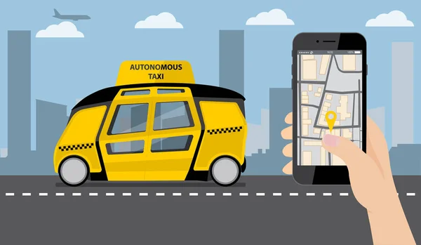El telefon ile. Bir taksi sipariş için aygıt ekran kullanma. — Stok Vektör