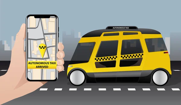 Kontrolu Nad Sebe Řídit Autobus Dopraví Autonomní Mobilní Aplikace Dorazil — Stockový vektor