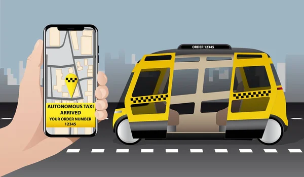 Керування Автобусом Допомогою Мобільного Додатку Автономний Човник Прибув Чоловіка Текст — стоковий вектор