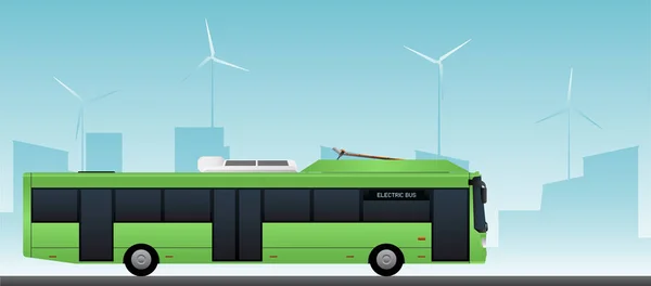 Ônibus elétrico verde com pantógrafo . — Vetor de Stock