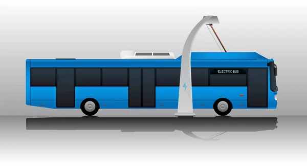 Kék elektromos buszt egy stop terheli áramszedő. — Stock Vector