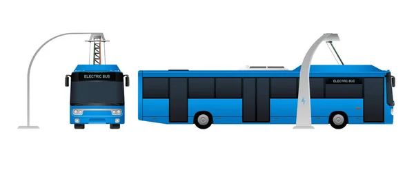 Modrá elektrický autobus na zastávce je účtované sběrač. — Stockový vektor