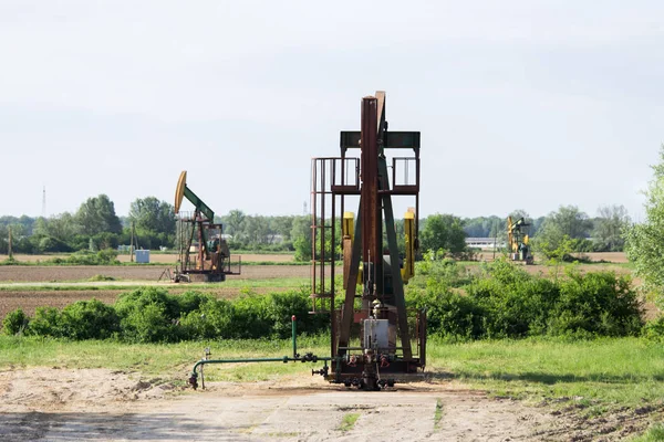 Нафтові установки працюють у полі — стокове фото