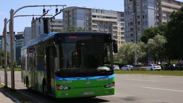 贝尔格莱德 塞尔维亚 2018年5月 电动公共汽车在停止在白天 现代生态交通 — 图库视频影像