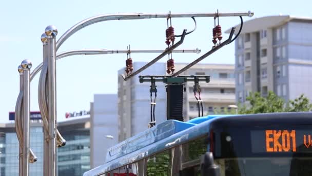 Belgrade Serbia May 2018 Electric Bus Stop Daytime Modern Ecology — Stock Video