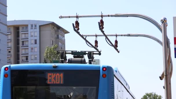 Belgrade Serbia Mayo 2018 Autobús Eléctrico Parada Durante Día Transporte — Vídeo de stock