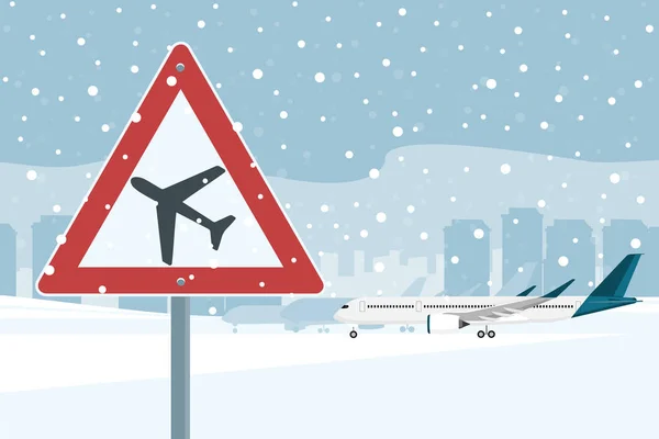 Aeropuerto Durante Una Nevada Ilustración Vectorial — Vector de stock