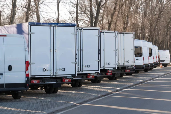 Peş Peşe Bir Sürü Yeni Kamyon Minibüs — Stok fotoğraf