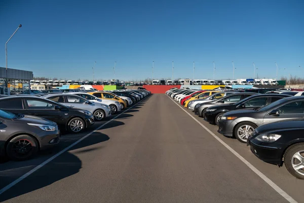 Auto Een Rij Verkoop Van Gebruikte Auto — Stockfoto