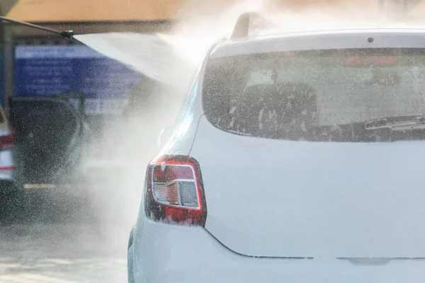 Self Service High Pressure Car Wash Vehicle Covered Foam — Stock Photo, Image