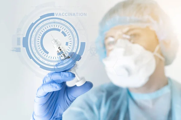 Doctor Syringe Inscription Vaccine Coronavirus Vaccination — Stock Photo, Image