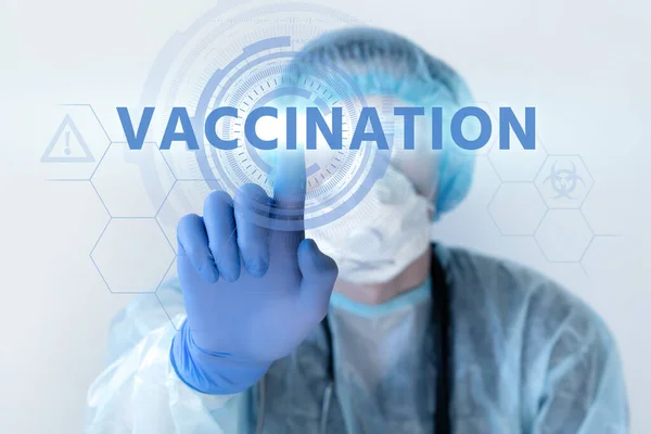 Médecin Appuie Sur Inscription Vaccination — Photo