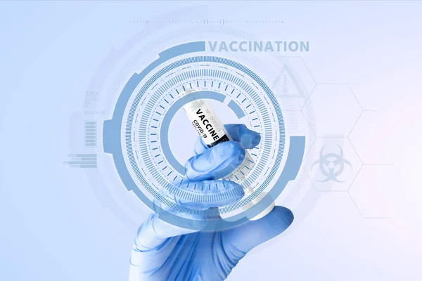 Doutor Com Uma Seringa Com Inscrição Vacina Vacinação Contra Coronavírus — Fotografia de Stock