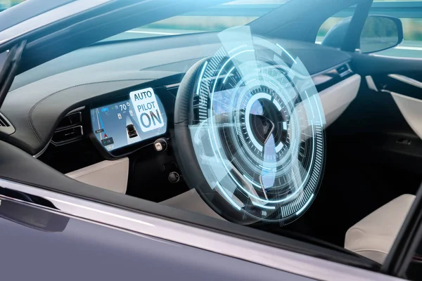 Auto Autonoma Con Hud Head Display Veicolo Guida Autonoma — Foto Stock