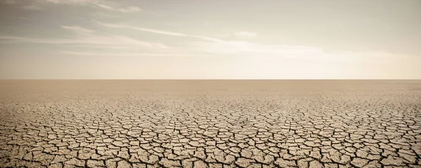 Panorama Dry Cracked Desert Global Warming Concept — Stock Photo, Image