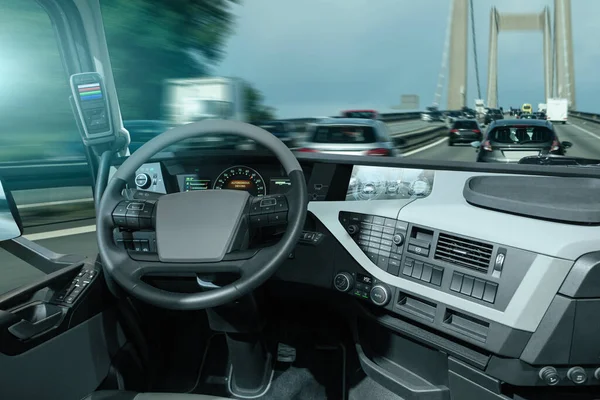 Camion Autonome Sur Une Route Vue Intérieure — Photo