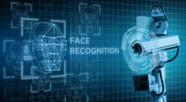 Câmera Vigilância Com Sistema Reconhecimento Facial — Fotografia de Stock