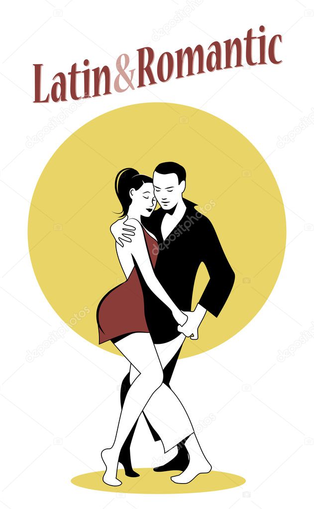 Young couple dancing latin music. Comic Style
