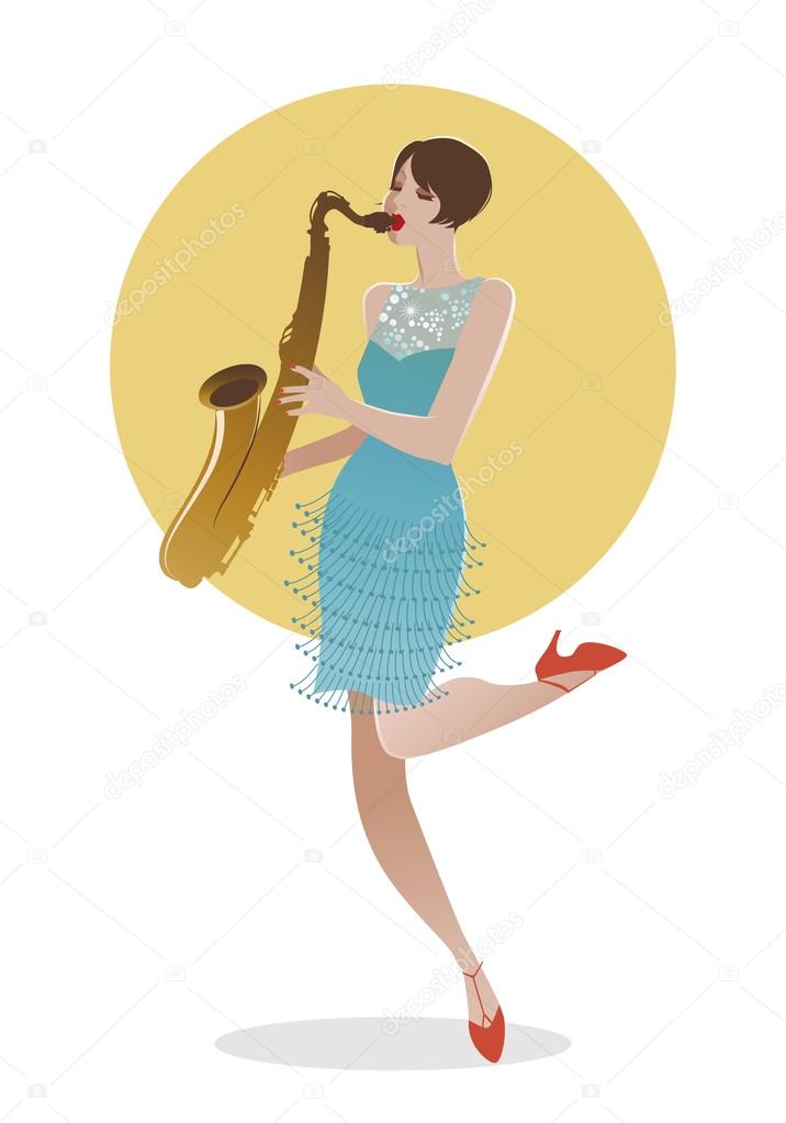 Flapper girl playing saxophone