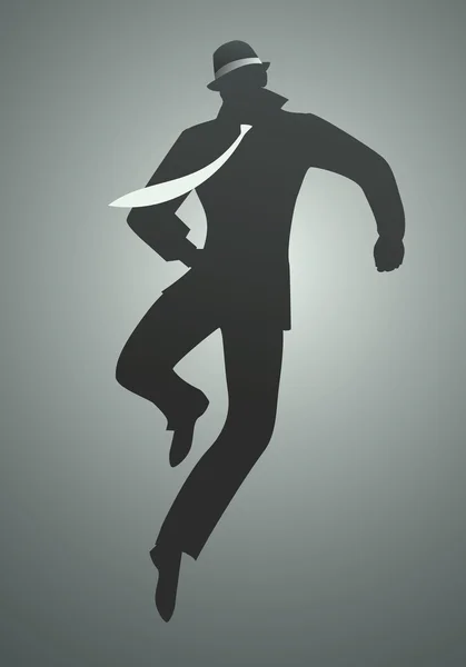 Elegantní muž nosí klobouk tančit a skákat. — Stockový vektor